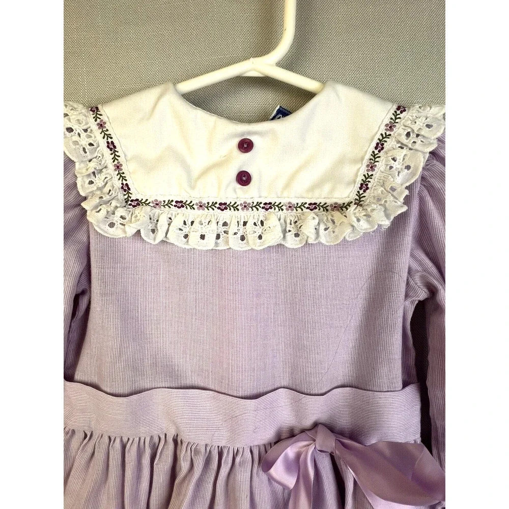 Vintage Collar Dress Girls 24 Mos. Purple Eyelet Dropped Waist 80's Party Church